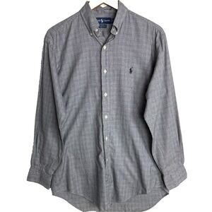 Vintage Ralph Lauren Button Down Shirt Yarmouth Houndstooth Mens 15 32/33 Black